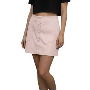 Express Mini Skirt Size 4 Soft Pink/Lilac Mock Lace Up Back Zipper Pockets